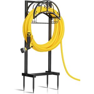 Garden Hose Holder Freestanding, Water Hose Holder Hose Hanger Heavy Duty Metal Hose Stand Holds 160-feet Hose, Outdoor Hose Organizer Sturdy Garden Hose Storage Rack for Outside (B Jet Black)