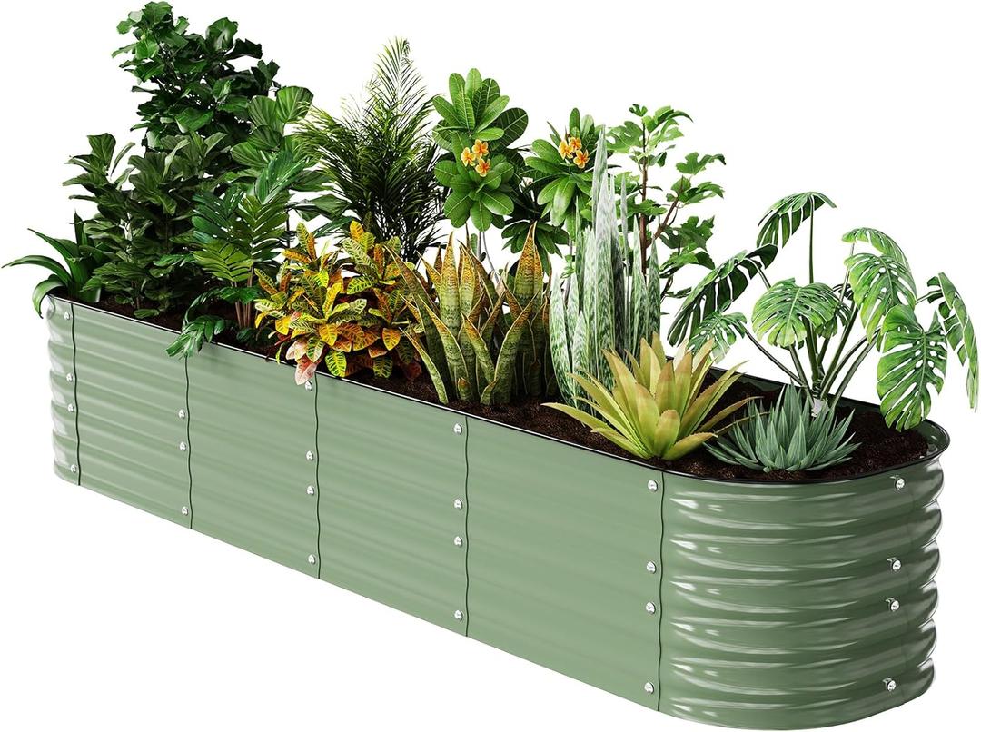 Raised Garden Bed Kit 821.4 FT Magnesium-Aluminum-Zinc Stainless Steel Metal Planter Box for Planting Outdoor Plants VegetablesLight Green (8  2  1.4 FT9 in 1)