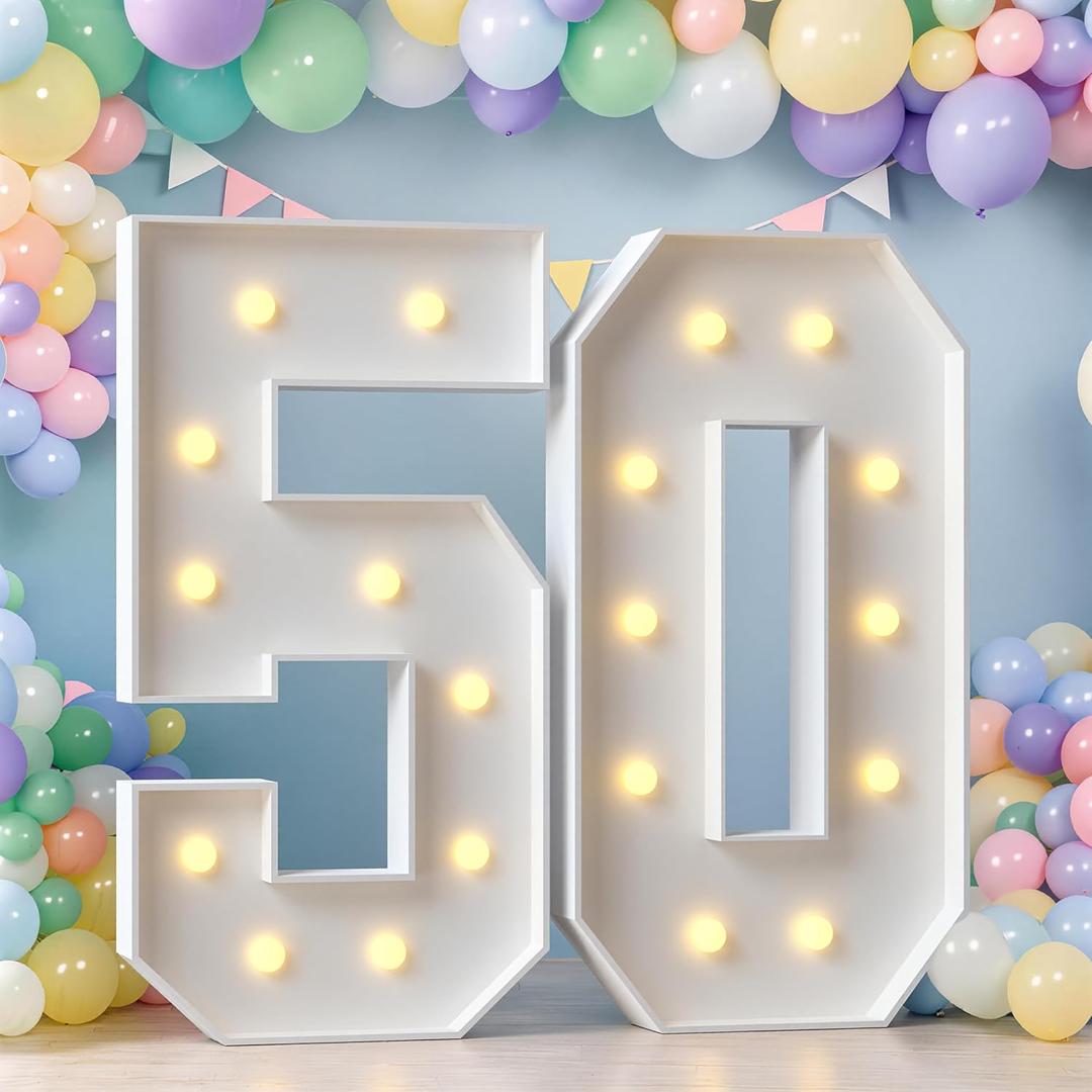 50 Marquee Light Up Numbers, 50th Birthday Decoration for Women Men