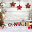 SJOLOON Christmas Backdrop White Wood Floor with Snowflake Backdrop Xmas Tree Gifts Background for Christmas Party Decoration Family Gathering 12392 (7x5FT)