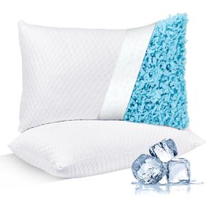 NTCOCO Cooling Bed Pillows Queen Size Pack of 2 for Sleeping Shredded Memory Foam Bed Pillows Adjustable Gel for Side Stomach Back Sleepers Washable Removable Cover Cover