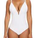 SHAPERIN Women's Deep V Neck Bodysuit Double Lined Plunge Tummy Control Shapewear Thong Body Suits Backless Cami Tank L