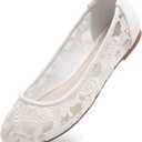 Greatonu Women's Ballet Flats Round Toe Slip on Lace ballerina Flat Comfortable Wedding Casual Dressy Floral Flats Shoes (7, White)