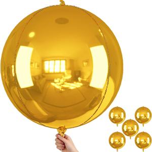 Gold Round Foil Balloons 32 Inch 5 Pcs 4D Ball Balloons Metallic Golden Balloon Ornament Mylar Balloon Chrome for Birthday Graduation Wedding Anniversary New Year Disco Party Decorations