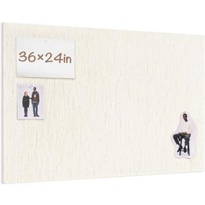 Lightomorrow Bulletin Board 36 x 24 inches, 3' x 2' Linen Board for Wall, Decorative Fabric Pin Board with Safe Removable Adhesive Tapes for Home and Office, Includes 20 Push Pins-Light Yellow Stripes