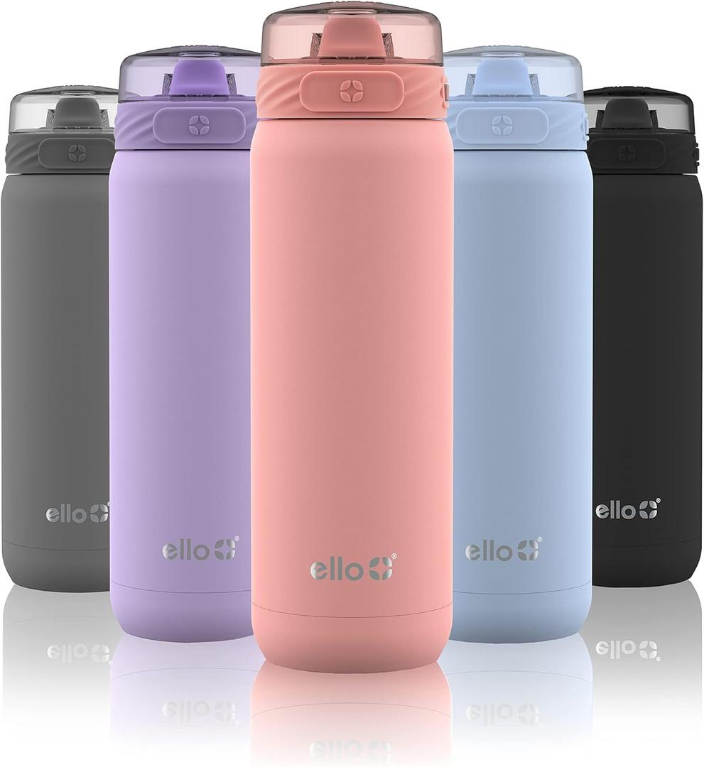 Ello Cooper 22oz Stainless Steel Water Bottle with Straw and Carry Handle, Double Walled and Vacuum Insulated Metal, Leak Proof Locking Lid with Soft Silicone Spout, Reusable, BPA Free, Coral Ello Cooper 22oz Stainless Steel Water Bottle with Straw and Carry Handle, Double Walled and Vacuum Insulated Metal, Leak Proof Locking Lid with Soft Silicone Spout, Reusable, BPA Free, Coral