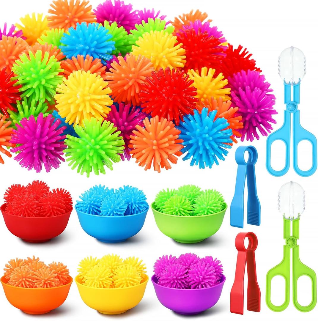 Shappy 82 Pcs Counting Sorting Sensory Bin Fine Motor Toys Color Sorting Matching Preschool Learning Activities, 72 Hedge Balls 2 Tweezers 2 Scissor Clips 6 Bowls for Math Educational Sensory Training Shappy 82 Pcs Counting Sorting Sensory Bin Fine Motor Toys Color Sorting Matching Preschool Learning Activities, 72 Hedge Balls 2 Tweezers 2 Scissor Clips 6 Bowls for Math Educational Sensory Training