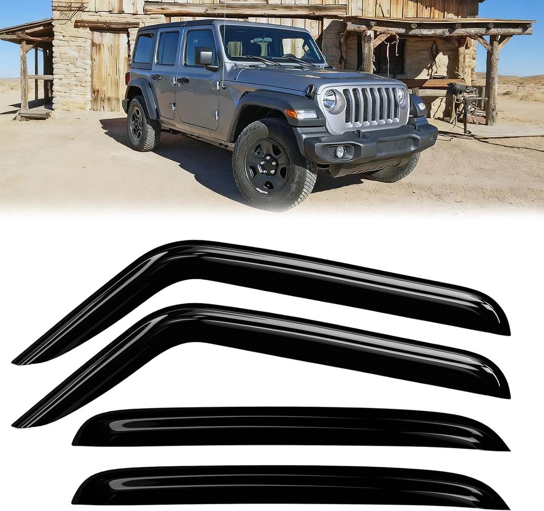 Window Rain Guards Compatible 2018-2025 Jeep Wrangler JL 4PC Window Visors Vent Shade Deflector 2020-2025 Jeep Gladiator