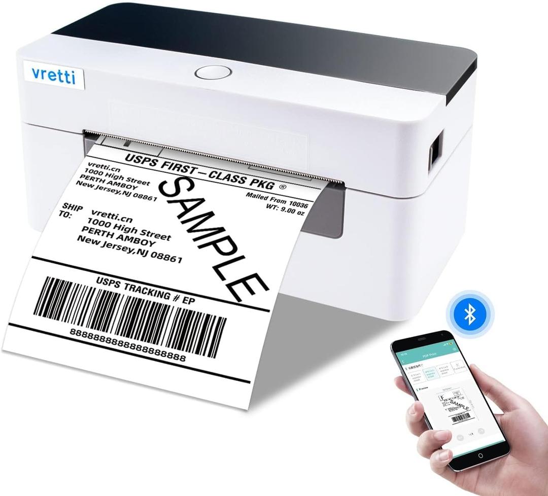 vretti Shipping Label Printer - Bluetooth Thermal Label Printer for Shipping Packages & Small Business, Thermal Printer 4x6 Compatible with iPhone Android Window Mac USPS UPS Amazon