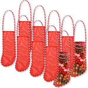 Hanaive 10 Pcs 17 Inch Mesh Christmas Stockings Bulk Long Red and White Candy Cane Christmas Stockings for Family Holiday Christmas Party Decorations