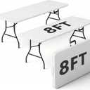 2 Pack 8FT Folding Table, Foldable Picnic Table with Carrying Handle, Heavy Duty Fold-in-Half Portable Table for Weddings, Camping, RV Travel, Parties, and Indoor Use, Easy to Fold and Store, White