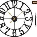 LEIKE Large Wall Clock, 16" Silent Non-Ticking, Battery Operated, Oversized, Decorative Retro Black Metal Clock for Living Room,Farmhouse, Dinner Room,Indoor, Outdoor Decor(40cm, Black Arabic Number)