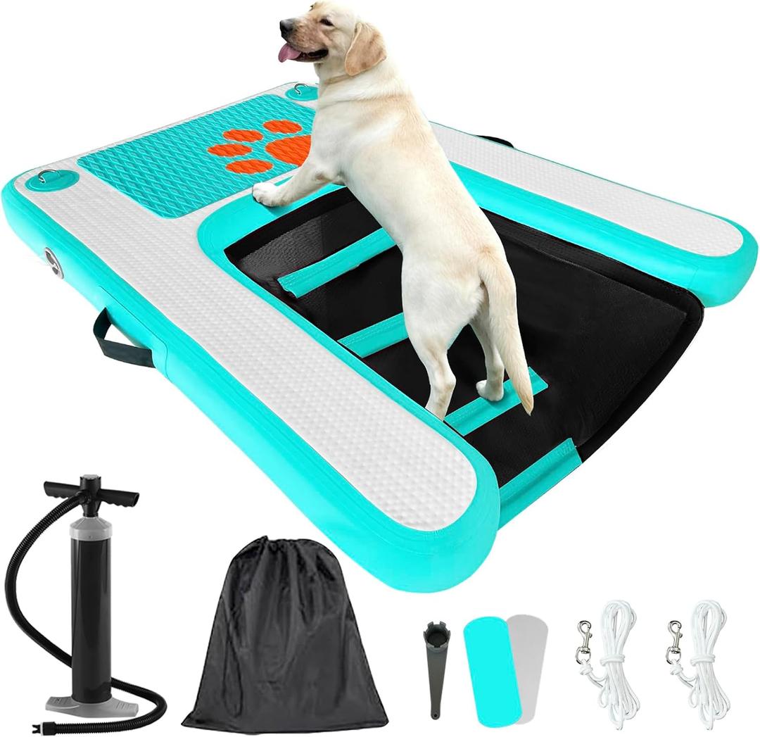 Inflatable Dog Water Ramp Floating Dock, 200LBS Non-Slip Pet Ladder