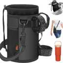 Desing Wish Bike Water Bottle Holder 32oz - 40oz Bike Cup Holder Multi-Holes Installing Insulated Water Bottle Holder for Bike with Removable Non-Slip Hook&Loop Fasteners and Shoulder Strap (Black)