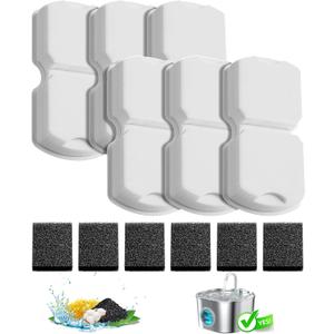 HOOISE Cat Water Fountain Filter Replacement: 6Pack Pet Fountain Filters of 6 Carbon Filters & 6 Sponges - Use for HOOISE 74oz Automatic Pet Fountain Cat Water Dispenser S15