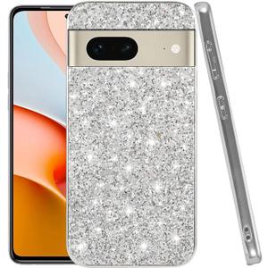 Compatible with Google Pixel 7 Case Glitter Shockproof,for Google Pixel 7 Phone Case Bling Sparkly Soft TPU and PC Silicone Shiny Girl Women Thin Protective Cover (Silver)