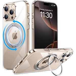 Temdan Designed for iPhone 16 Pro Max Case, 360Rotatable Ring Stand Compatible with MagSafe Military-Grade Protection Magnetic Kickstand Case 6.9 inch-Clear