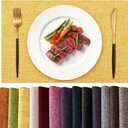 6 x KXN Placemats Set of 6, Dual-Layer Thickened Faux Linen Table Mats, Heat Resistant & Wrinkle-Free, Machine Washable Cloth Place Mats for Kitchen Dining Indoor Outdoor (Yellow)