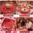 Remerry Valentine's Day Embroidered Placemats Set of 4, Round 13 Inch Washable Non-Slip Woven Table Mats Wedding Anniversary Place Mats for Party Kitchen Dining Decoration (Red)