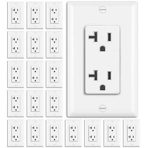 BESTTEN 20 Pack 20 Amp Decorator Receptacle, Electrical Wall Outlet, NonTamperResistant, Residential & Commercial Use, 20A/125V/2500W, UL Listed, White