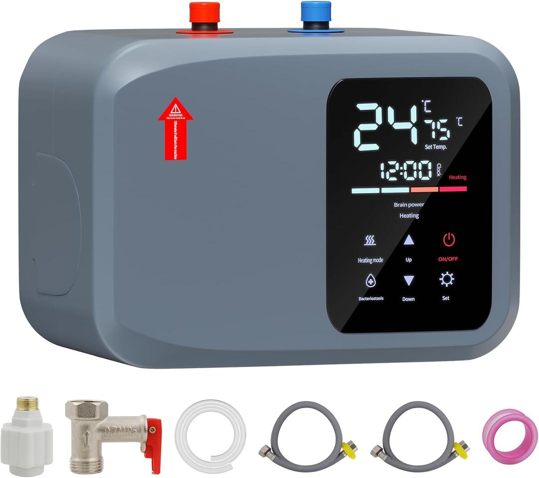Electric Mini Tank Hot Water Heater, 2.6 Gallon Instant Heater, 1500W 110V, Small, with Digital Display for RV Kitchen Bathroom (Blue)