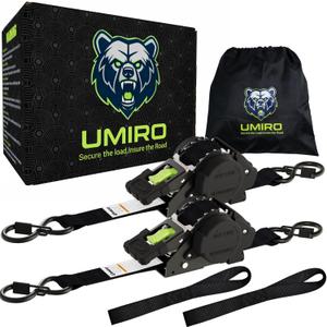 Retractable Ratchet Straps 1''x 12ft Heavy Duty Tie Downs Bolt on Auto Retract Ratchet Strap 1760lb Break Strength Self Retracting for Truck,Cargo,Trailer,Motorcycle,ATV,UTV (Black-Green,2 Pack)