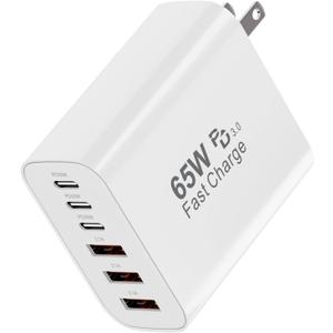 USB C Wall Charger Block, 65W GaN 6-Port Fast Charging Block,PD USB C Plug Adapter+QC Plug Compatible with iPhone iPhone 17/17 Plus/17 Pro Max/16/16 Plus/16 Pro Max/15 Pro Max/iPad Pro/14/13/12/11/SE