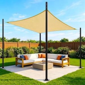 4 Pack 11.9 Ft Shade Sail Poles, Heavy Duty Metal Outdoor Support Post Kit, Rust-Resistant Shade Sail Support Poles, Adjustable Metal Sun Shade Poles for Patios, Courtyards, Backyards and Gardens, 12 ft- Diameter 2.28