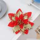 24 PCS Poinsettia Flower Artificial Red Gold Christmas Flowers Artificial 5.5'' Glitter Poinsettias Artificial Christmas Tree Flower With Clips Diy Xmas Wreath Holiday New Year Home Party Decor