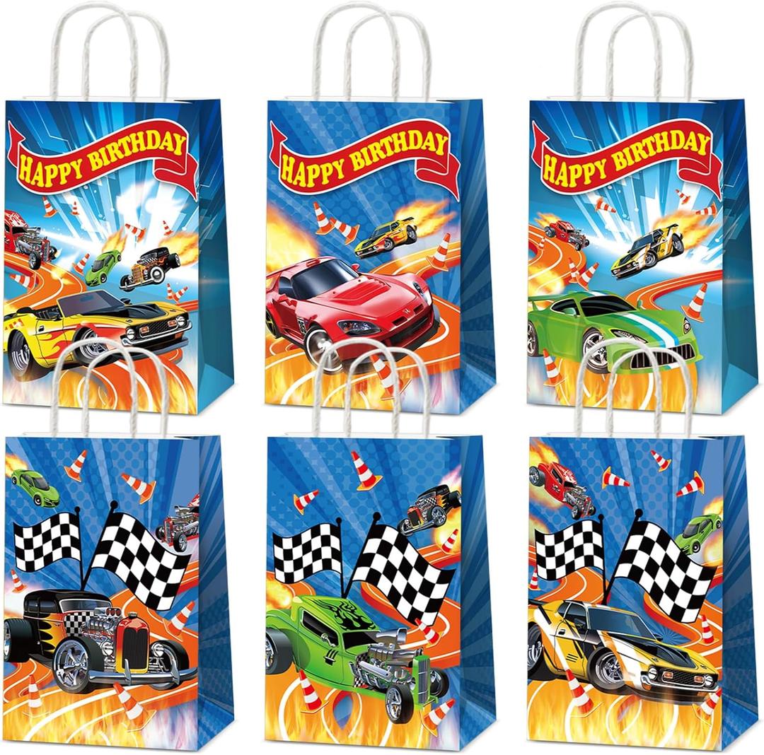 12PCS Hot Car Happy Birthday Party Favor Bags Race Car Party Supplies Wheels Car Party Gift Goodie Bags Hot Car Happy Birthday Game Party Treat Bags for Baby Shower Hot Car Wild Racer Party Favors