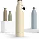 LARS NYSM Stainless Steel Insulated Water Bottle 12oz 17oz 25oz 34oz 51oz | Insulated Thermo Flask for Hot and Cold Beverages | Leakproof Drinking Bottle (Almond Beige, 33.9oz)