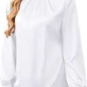 Bluetime Silk Blouses for Women Dressy Work Satin Dress Shirts Pleated Long Sleeve Business Casual Tops Fall Outfits (White, XXL)