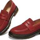 Women's Mesh Penny Loafers Breathable Knitted Flat Shoes Comfortable & Lightweight Slip-Ons (10.5, Dark Red)