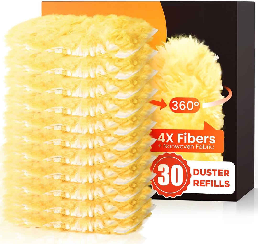 30 Count Heavy Duty Duster Refills for Swiffer, Multisurface 360 Larger Size Dusters with 4X Microfibers, Unscented Disposable Dusters for Cleaning Home, Blinds, Fans, Corners (Only Duster) (Yellow)