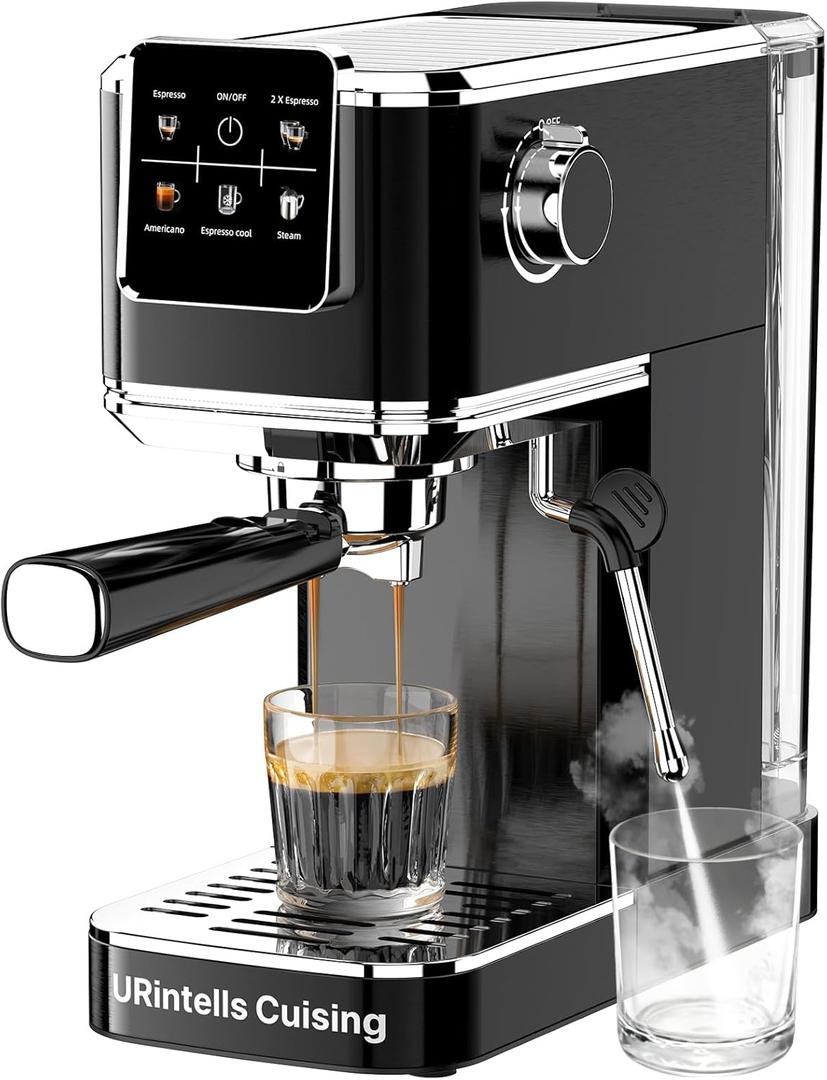 Espresso Machine 20 Bar,Touch Screen Espresso Maker with Steam Milk Frother,Stainless Steel Coffee Machine for Cappuccino Latte Americano Cold Brew,1350W Fast Heat Up System,Black