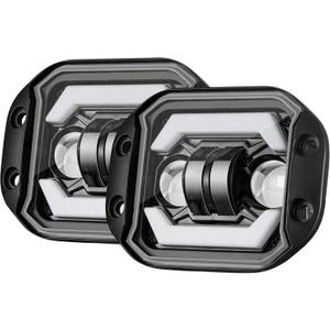 Flush Mount LED Pods with DRL, 2pcs 5Inch 80W Driving Lights Spot Flood Combo Beam Backup Bumper Lights for Trucks UTV ATV SUV Boat 4x4 Car