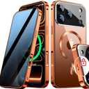 [Full Camera Protection& Mechanical Lock]Magnetic Privacy Case for iPhone 17 Pro [Compatible with MagSafe] [CD Metal Ring]Full Body Shockproof Metal Bumper, 9H Anti Peeping Glass Cover-Orange