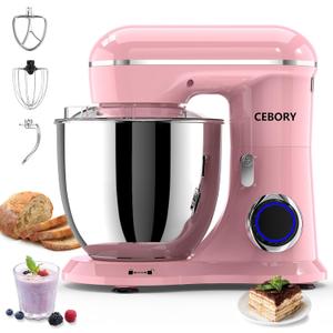 CEBORY 3-IN-1 Electric Stand Mixer, 6.5QT Bowl 660W 10-Speed Kitchen Mixer, Household Food Mixers include Dough Hook, Beater and Whisk, Bread Cake Mixer for Baking and Most Home Cooks, Pink