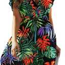 Avidlove Swimsuit Cover Ups for Women Beach Chiffon Swimwear Coverup Sheer Sexy V-Neck Beachwear (Large, Pat14 Red Black Leaf)