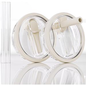 40 oz Tumbler Lid for Stanley, 2 Pack Tumbler Filp Straw Lid Replacement, Spill Proof Splash Resistant Tumbler Cover for Stanley Quencher Cup (Cream 2.0)