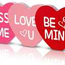 Yalikop Valentine's Day Decoration Heart Wood Sign Love Wooden Sign Tabletop Centerpiece Romantic Wooden Freestanding Valentines Table Decor for Valentine's Day Wedding, Red, Rose Red and Pink