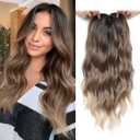 UDU 20Inch Ombre Brown Wavy Hair Topper for Women, Long Hair Topper with Natural Coverage, Clip in Hairpiece for Thinning Hair, Invisible Natural Coverage Top Piece (Rich Brown with Dark Root)