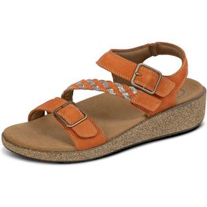 Orthofeet Chloe Orthopedic Womens Leather Sandal | Hands-Free Slip-On Cork Blend Slides with Wedge Heels, Adjustable Straps, Arch Support, Ergonomic Cushioning, Wide Toe Box, Spice, Size: US 8.5