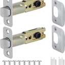 2 Pack Brushed Nickel Door Latch Replacement, 45Turning Angle Door Lock Replacement Parts, 2-3/8'' or 2-3/4'' Adjustable Backset Deadlatch, Stainless Steel Round Corner Lock Parts