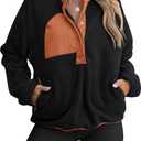 ANRABESS Women Fuzzy Fleece Pullover Sherpa Sweatshirt Long Sleeve Button Down Warm Soft Color Block Jackets with Pockets M