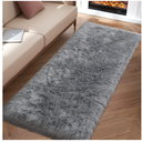 Grey Fluffy Rug for Bedroom, 2'X6' Faux Fur Rug for Runner, Gray Soft Shag Rug for Sofa Couch Cushion, Cozy Shaggy Fuzzy Plush Floor Carpet for Nursery, Cute Bedside Dorm Home Decor Rectangle