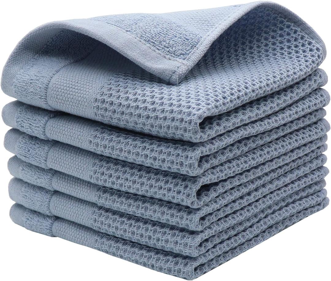 Mia'sDream Cotton Kichen Dish Cloths, Waffle Weave Dish Rags, Soft and Absorbent Dish Towels Hand Towel for Kitchen, 12inchx12inch 6 Pack (Blue)