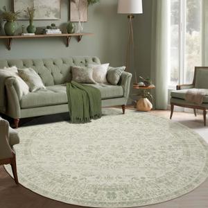 Kitchen Living Room Bedroom Dining Room 5' Round Vintage Rug Indoor Floor Cover Floral Print Sage Green Circle Rug 5' Round