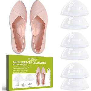 Bukihome Arch Support Inserts for Plantar Fasciitis - Anti Gravity Design - 3 Pairs Adhesive Gel Arch Pads for Women & Men - High Arch Support Insoles for Flat Feet,Relieve Pressure - Large (Clear)