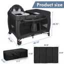 5 in 1 Pack and Play with Bassinet & Changing Table, Portable Foldable Playpen for Babies and Toddlers with Locking Wheels & Diaper Storage, Easy Fold Travel Playard (Black)